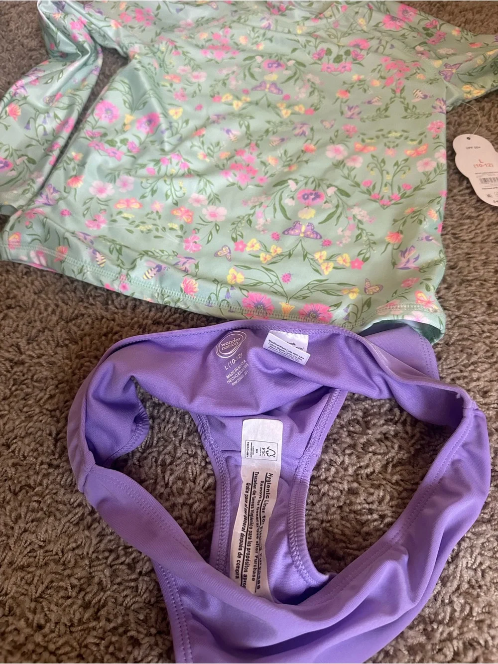 wonder nation Girls Floral Long-Sleeve Rash Guard Set - Mint Green & Lavender